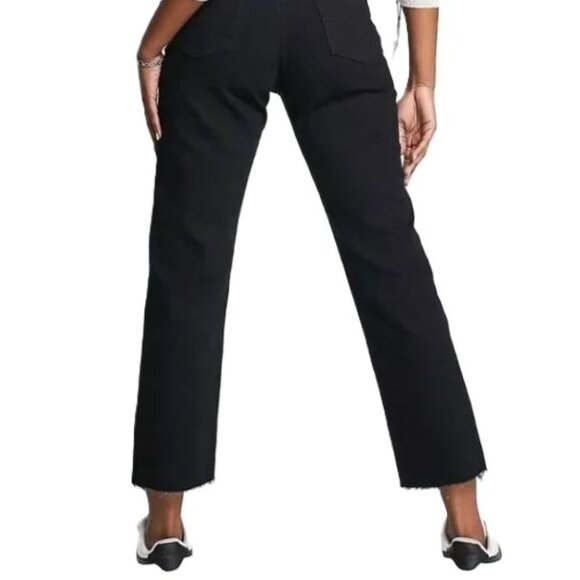 Topshop NEW 26 US 4 Black Straight Jeans Raw Hem 26" Inseam Crop High Waist - Picture 2 of 9